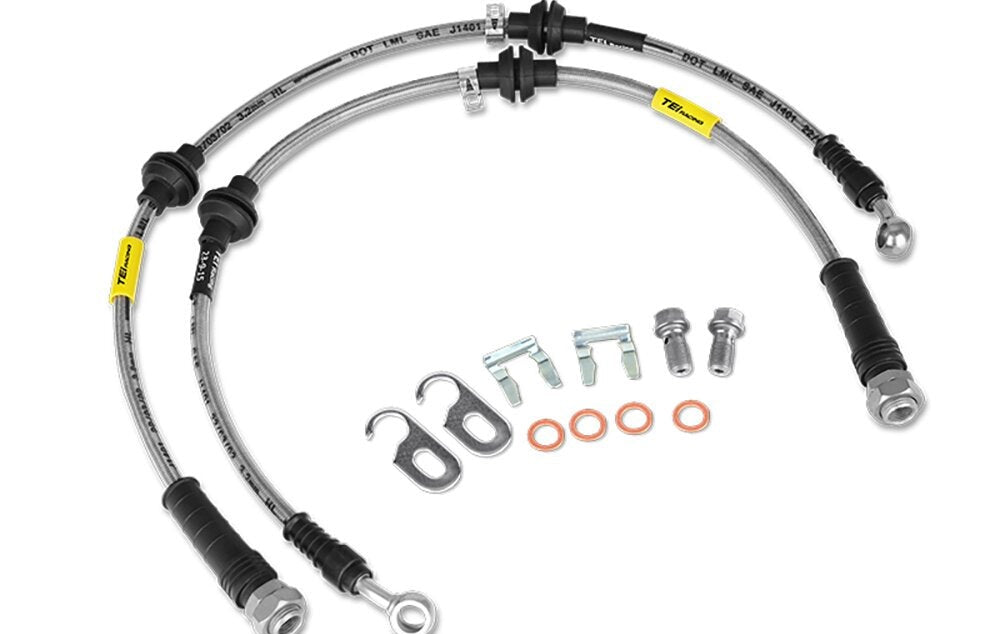 TEI braided stainless steel brake line with fittings, hose marked DOT LML SAE J1401