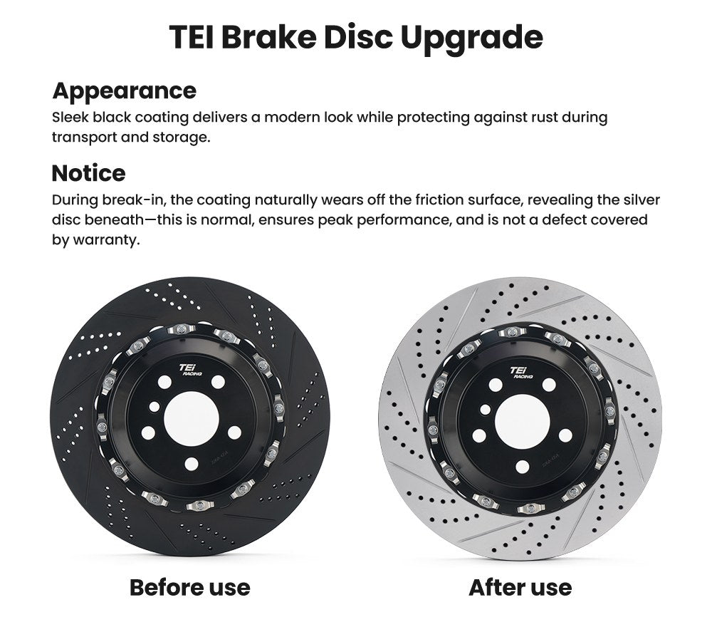 TEI brake disc before and after use, anti-rust coating