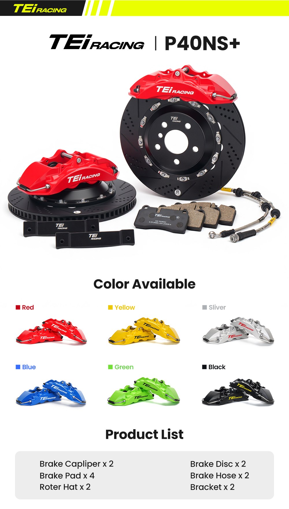 P40NS+ kit contents and available caliper colours