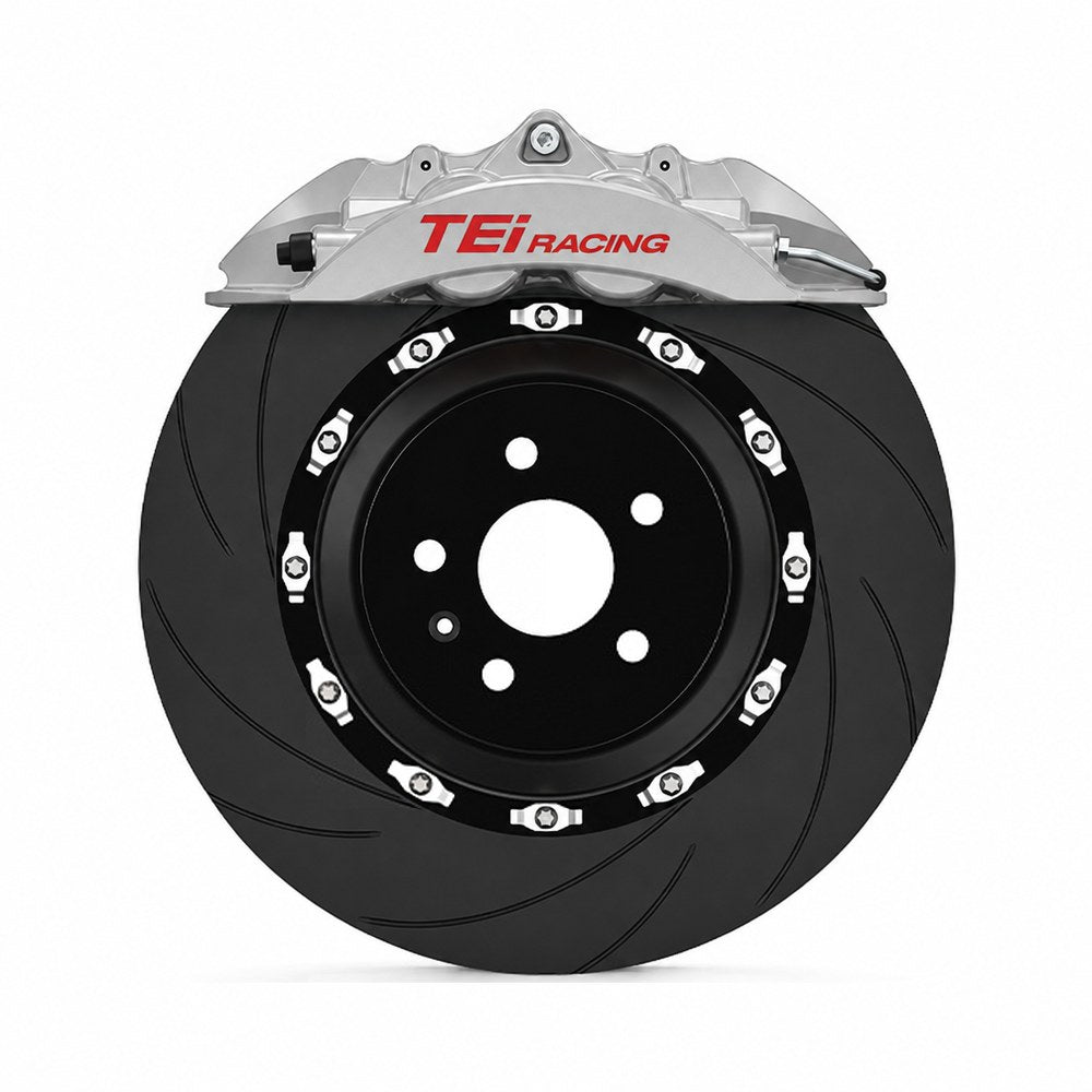 TEI P40NS+ four-piston front big brake kit in silver — caliper and slotted rotor