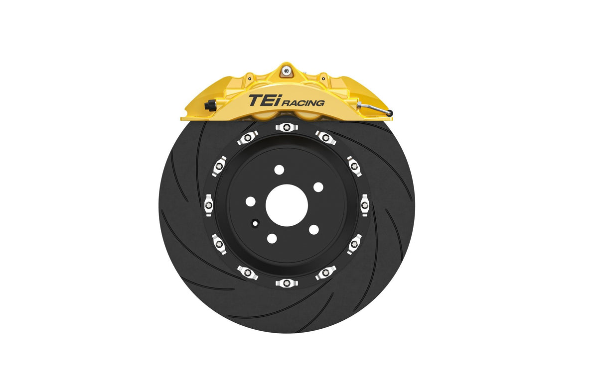 TEI P40NS+ four-piston caliper, yellow finish