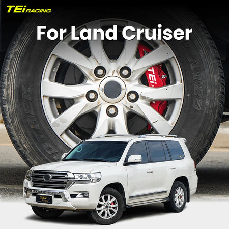 TEI Racing TA432 four-piston rear brake kit installed on a Toyota Land Cruiser