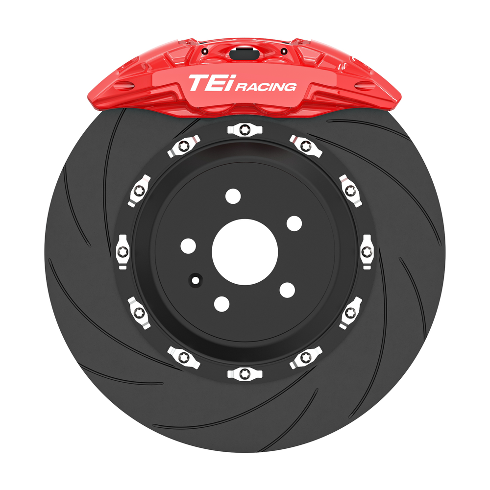 TEI Brakes — TR432 — Red four-piston rear brake kit