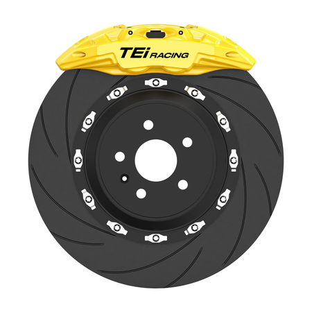 TEI Brakes — TR432 — Yellow four-piston rear brake kit