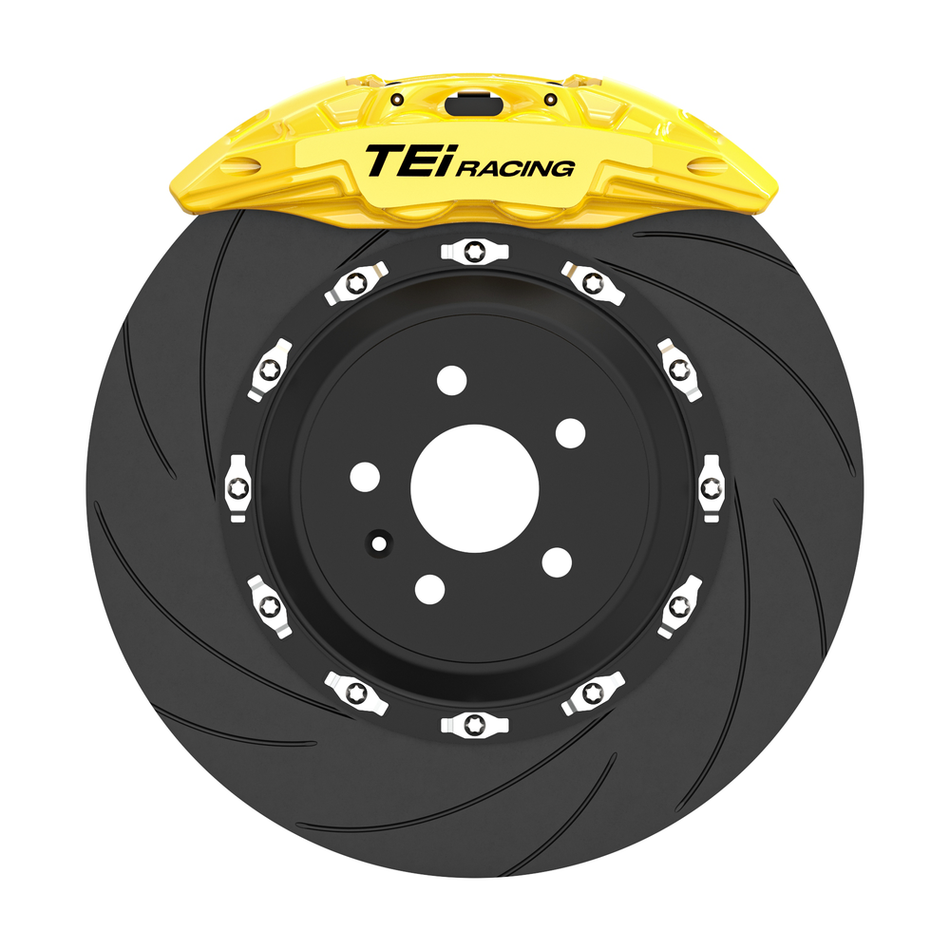 TEI Brakes — TR432 — Yellow four-piston rear brake kit