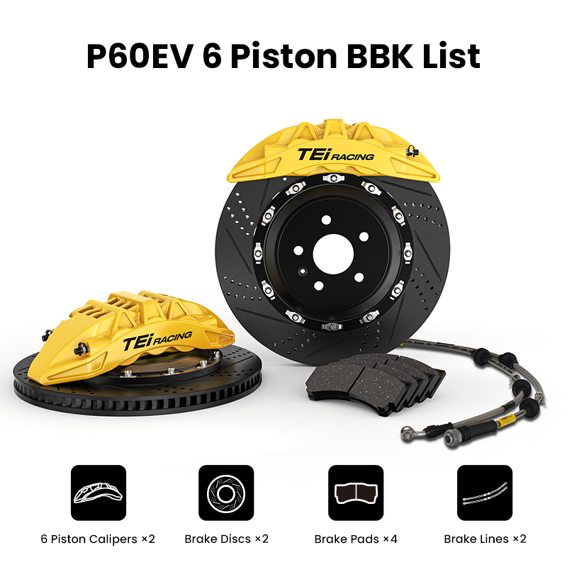 TEI P60EV six-piston big brake kit — caliper, rotor and hardware